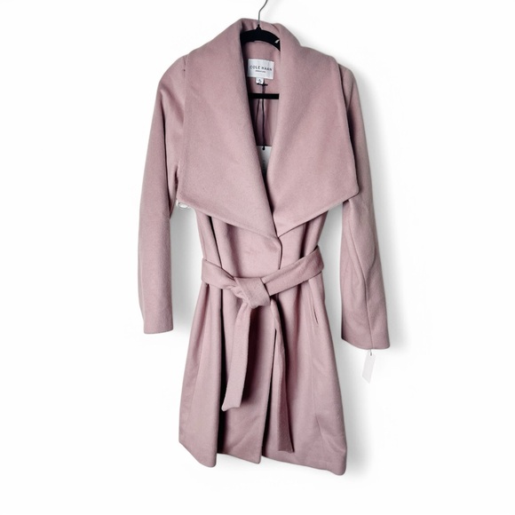 Cole Haan Jackets & Blazers - Cole Haan - Women’s Slick Wool Blend Wrap Coat Shawl Collar Belted Pink - Sz. 8